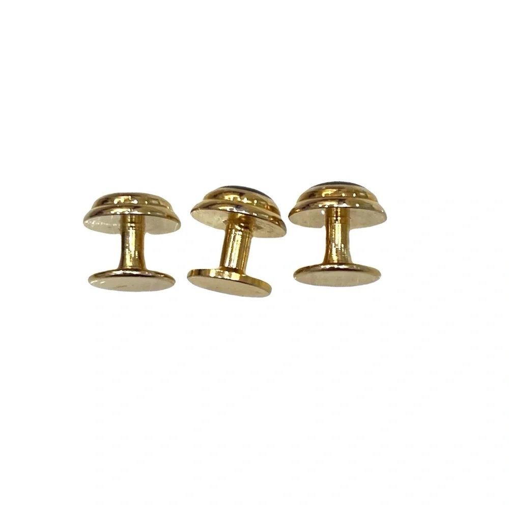 VINTAGE BLACK CENTER & GOLD TONE TUXEDO SHIRT STUDS - SET OF 3
